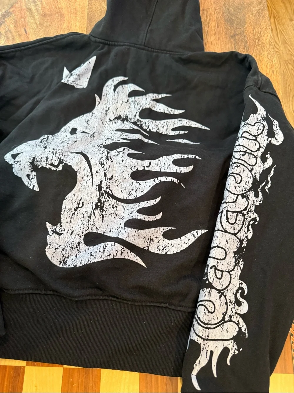 Hudson Outerwear Men's Black Graphic Hoodie with White Lion Flame Print goth alt